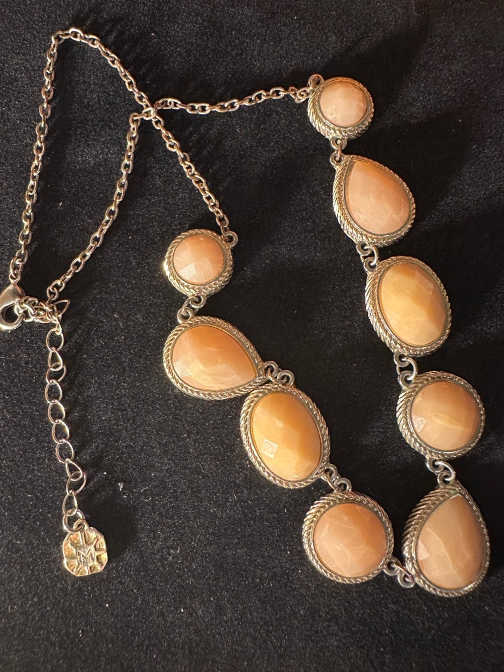 Vintage Monet Peach Cabochon Statement Necklace Gold Tone